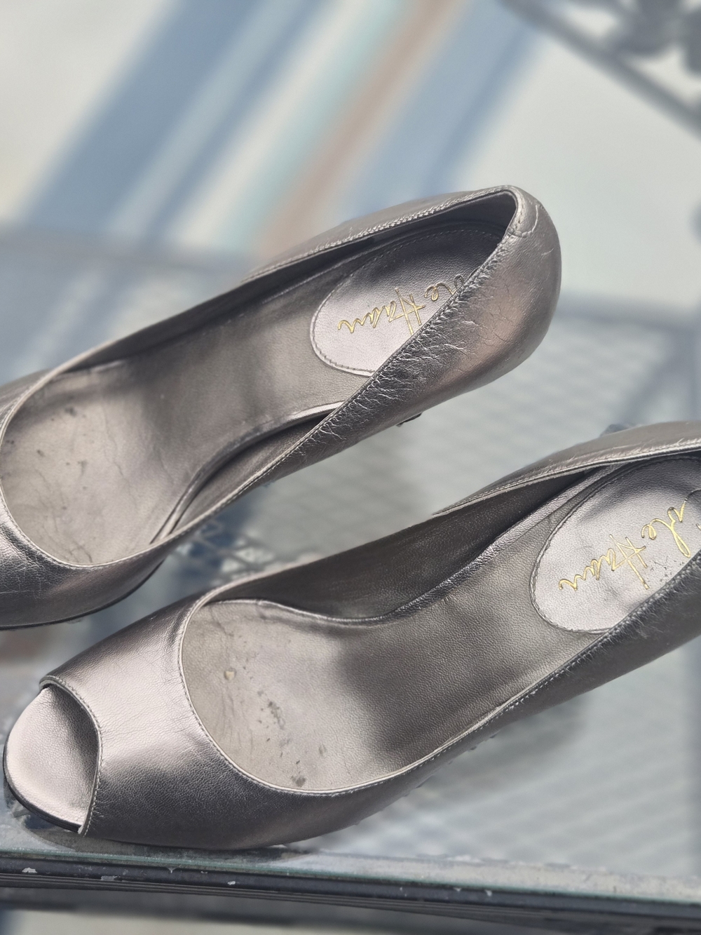 Cole Haan Metallic Silver Peep-Toe Heels